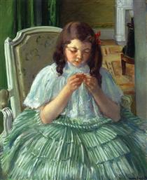 Françoise in Green, Sewing - 玛丽·卡萨特