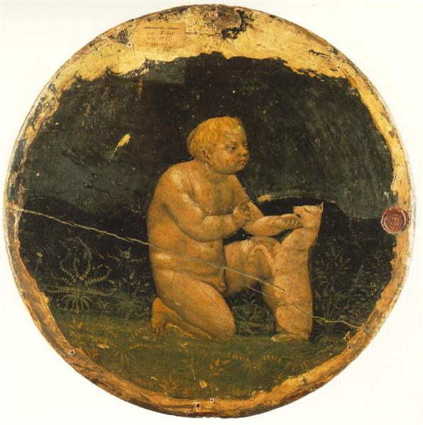 Putto and a Small Dog - back side of the Berlin Tondo, 1427 - 1428 - Masaccio