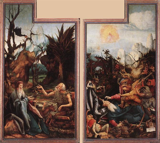 Visit of St. Anthony to St. Paul and Temptation of St. Anthony, c.1515 - 格呂内華德