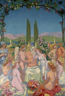 The Story of Psyche: panel 5. In the Presence of the Gods Jupiter Bestows Immortality on Psyche and Celebrates Her Marriage to Eros - Maurice Denis
