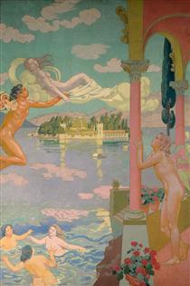 The Story of Psyche: panel 2. Zephyr Transporting Psyche to the Island of Delight - Maurice Denis