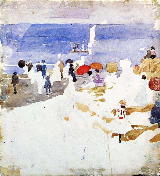 Sketch Figures on Beach (also known as Early Beach), c.1896 - c.1897 - Морис Прендергаст