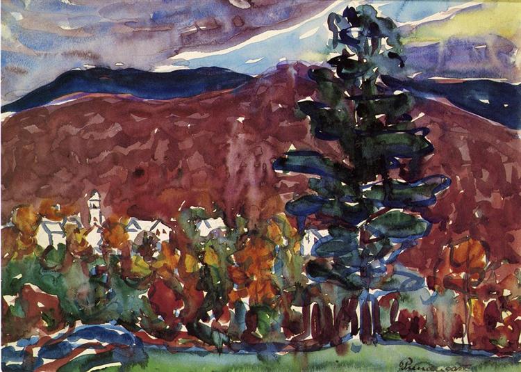 Village Against Purple Mountain, c.1910 - c.1913 - Maurice Prendergast