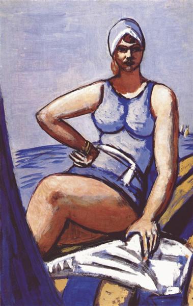 Quappi in blue in a boat, 1926 - 1950 - Max Beckmann