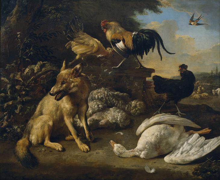 Still life with animals, 1690 - Мельхіор де Хондекутер