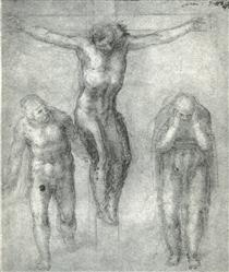 Study for "Christ on the cross with Mourners" - Микеланджело