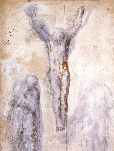 Study of "Christ on the Cross between the Virgin and St. John the Evangelist", c.1552 - c.1554 - Michelangelo