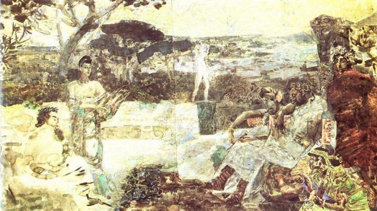 Italy. Scenes of ancient life. (Sketch for the curtain in Russian Private Opera), 1891 - Михайло Врубель