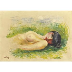 Nude woman lying on the grass - Moise Kisling
