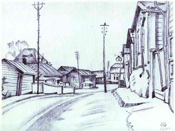 Finland. A Street in Lovisa., 1915 - Mstislaw Walerianowitsch Dobuschinski