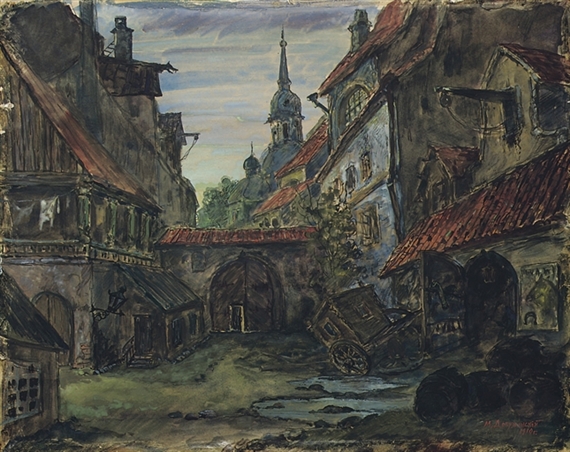 The blacksmith's courtyard, 1910 - Mstislaw Walerianowitsch Dobuschinski
