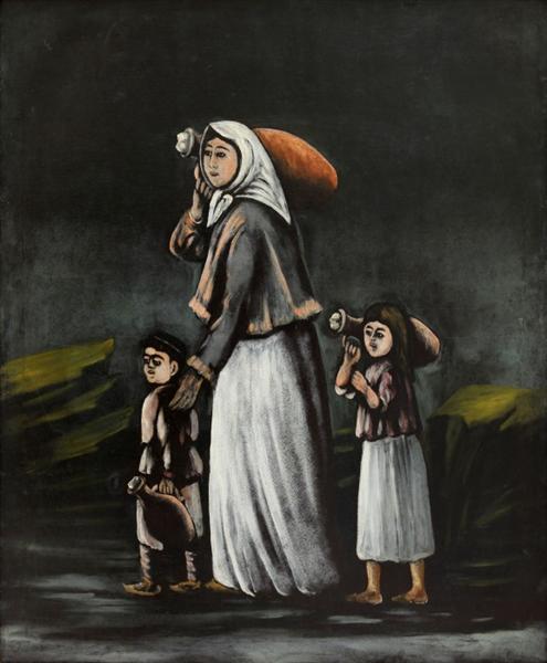 Женщина с детьми, идущие за водой - Нико Пиросмани