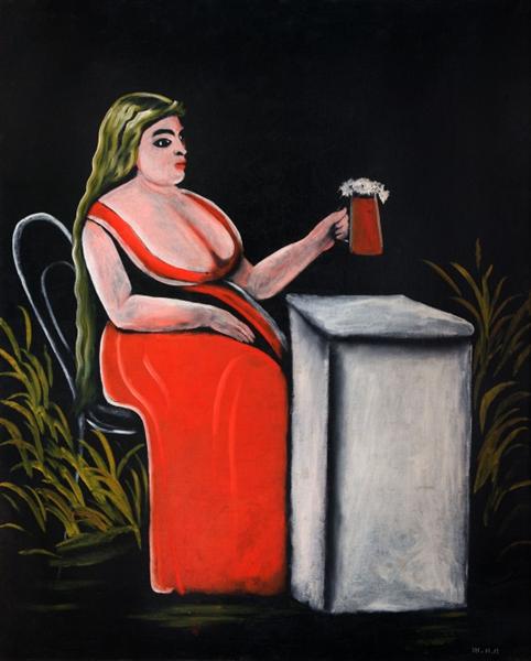 Жінка із кухлем пива, c.1905 - Ніко Піросмані