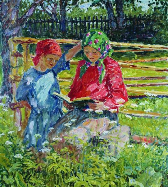 Girls in Kerchiefs, c.1920 - Микола Богданов-Бєльський