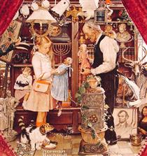 April Fool Girl with Shopkeeper - Norman Rockwell