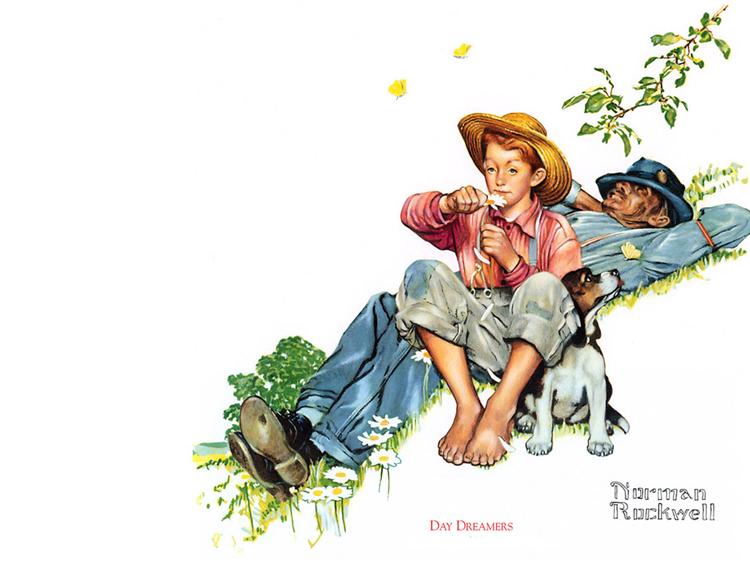 Grandpa and Me picking daisies, 1958 - Норман Роквелл