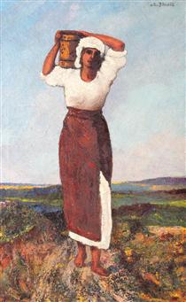 Peasant Woman with a Jar - Octav Băncilă