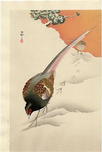 A Pair of Pheasants in the Snow - 小原古邨