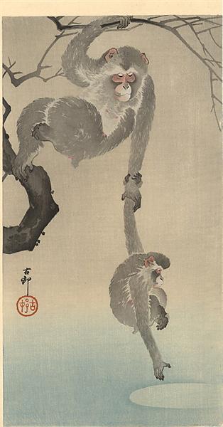Monkey with her child - Koson Ohara