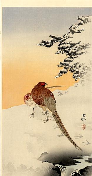 Pheasants on the snow - Ohara Koson