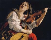 Young Woman Playing a Violin - 奥拉齐奥·真蒂莱斯基