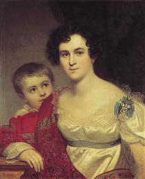 Portrait of A. I. Molchanova with Daughter - Orest Kiprenski