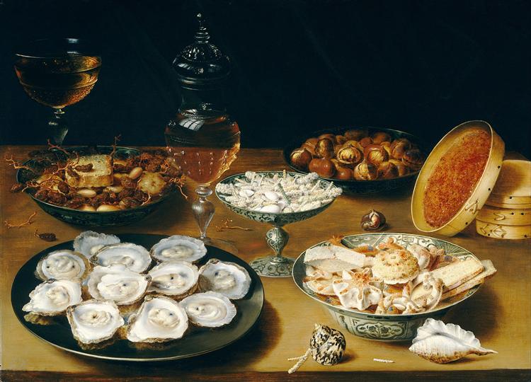 Dishes with Oysters, Fruit, and Wine, 1625 - Osias Beert