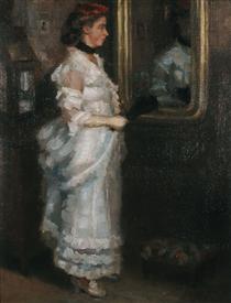 Lady in the mirror with a fan - Pericles Pantazis