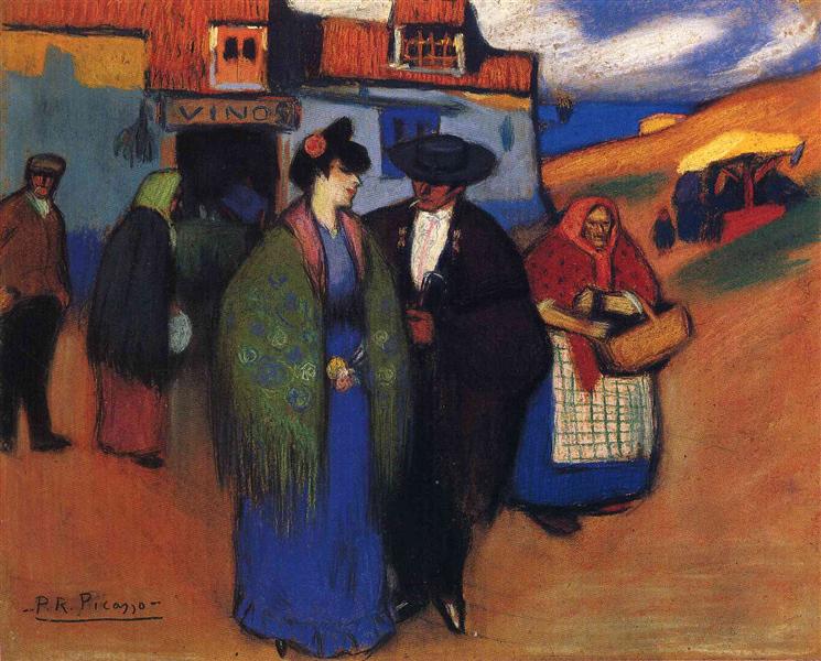 A spanish couple in front of inn, 1900 - 畢卡索