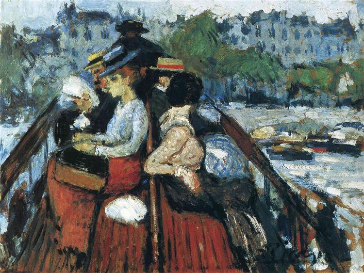 Crossind Seine on the upper deck, 1901 - 畢卡索