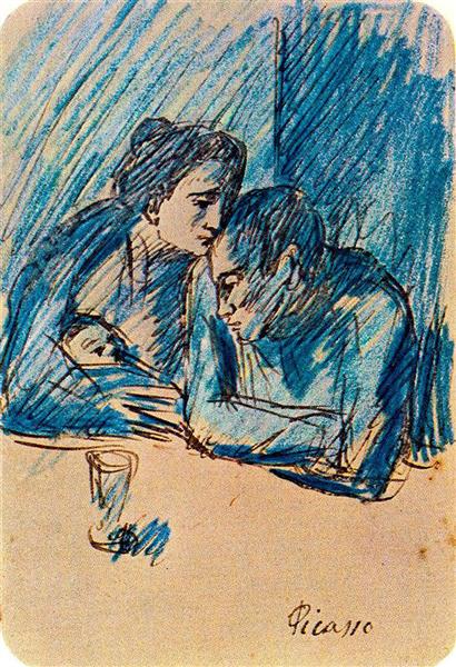 Man and woman with child in café, 1903 - Пабло Пикассо