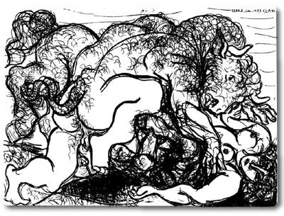 Minotaur attacking an amazone, 1933 - Пабло Пикассо