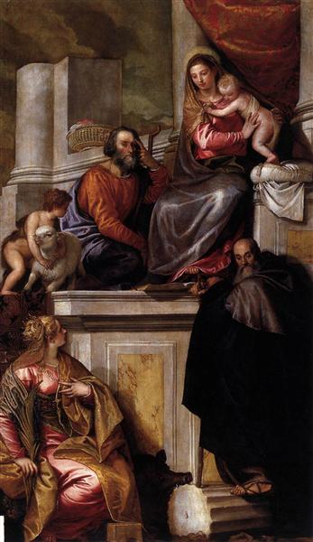 Holy Family with Sts Anthony Abbot, Catherine and the Infant John the Baptist, 1551 - 委羅内塞