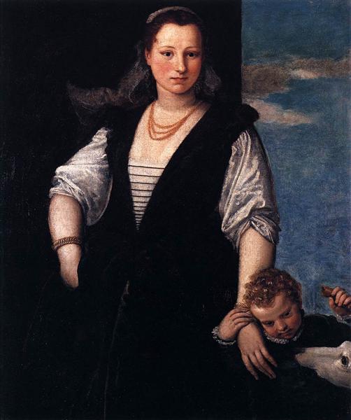 Portrait of woman with a child and a dog, c.1546 - 1548 - Паоло Веронезе