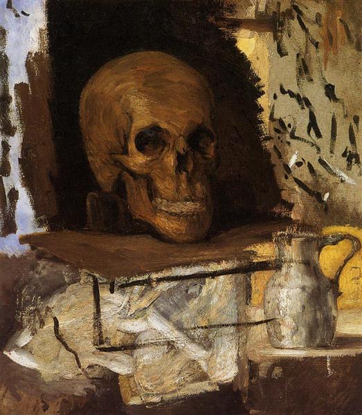 Still Life Skull and Waterjug, c.1870 - 塞尚