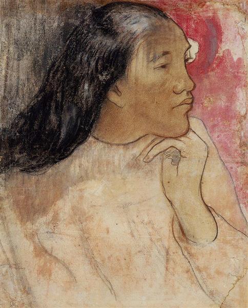 Tahitian woman with flower in her hair, c.1891 - Paul Gauguin