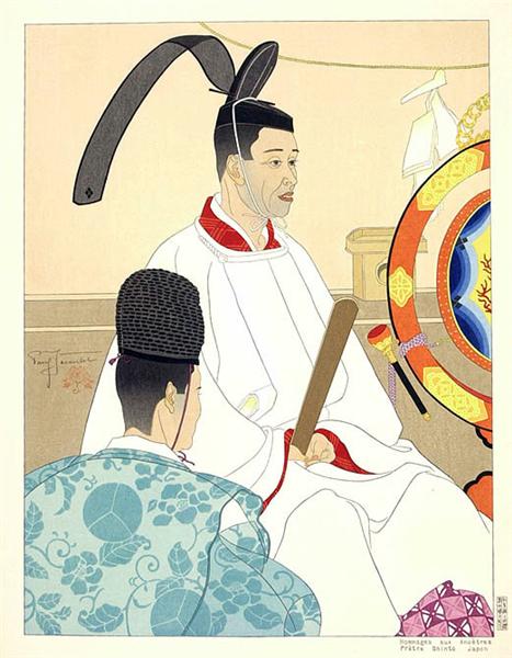 Hommages Aux Ancetres- Pretre. Shinto, Japon, 1956 - Paul Jacoulet
