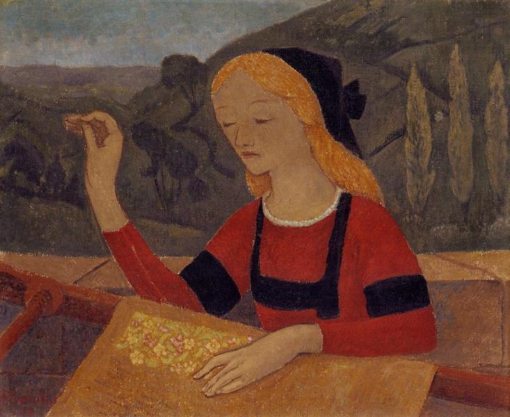 Embroiderer in a Landscape of Chateauneuf, 1910 - Paul Serusier
