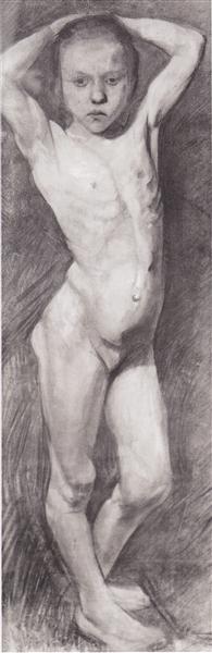 Nude Girl Standing, arms folded behind his head, c.1899 - Paula Modersohn-Becker