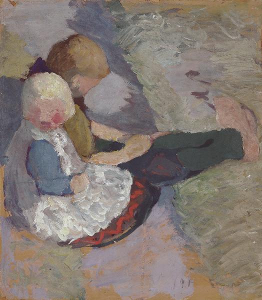 Two children sit on a meadow - Paula Modersohn-Becker