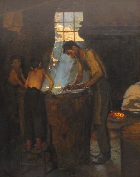 Italian village workers making hats, 1880 - Peder Severin Krøyer