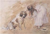 Girl and St. Bernard Dog - Philip Wilson Steer