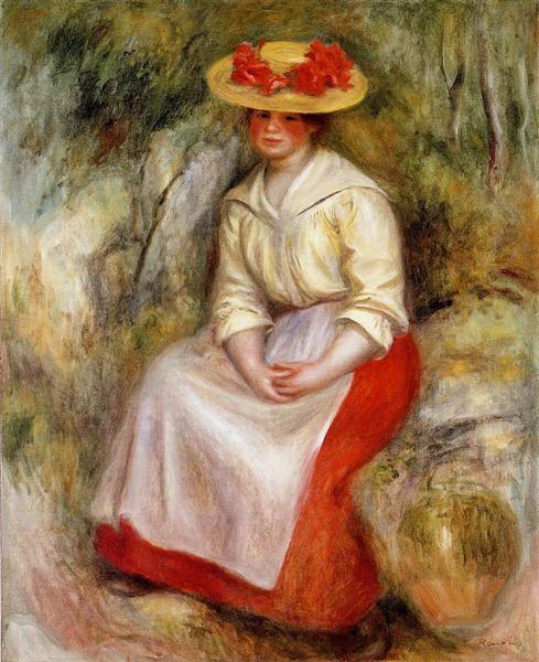 Gabrielle in a Straw Hat, 1900 - 雷諾瓦