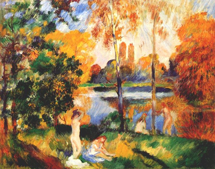 Landscape with female bathers, c.1885 - Pierre-Auguste Renoir