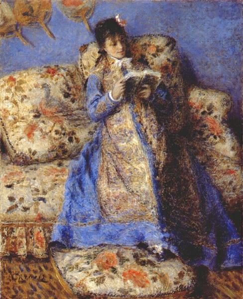 Madame monet reading, c.1872 - 雷諾瓦