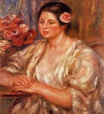 Madelaine in a White Blouse and a Bouquet of Flowers - Pierre-Auguste Renoir
