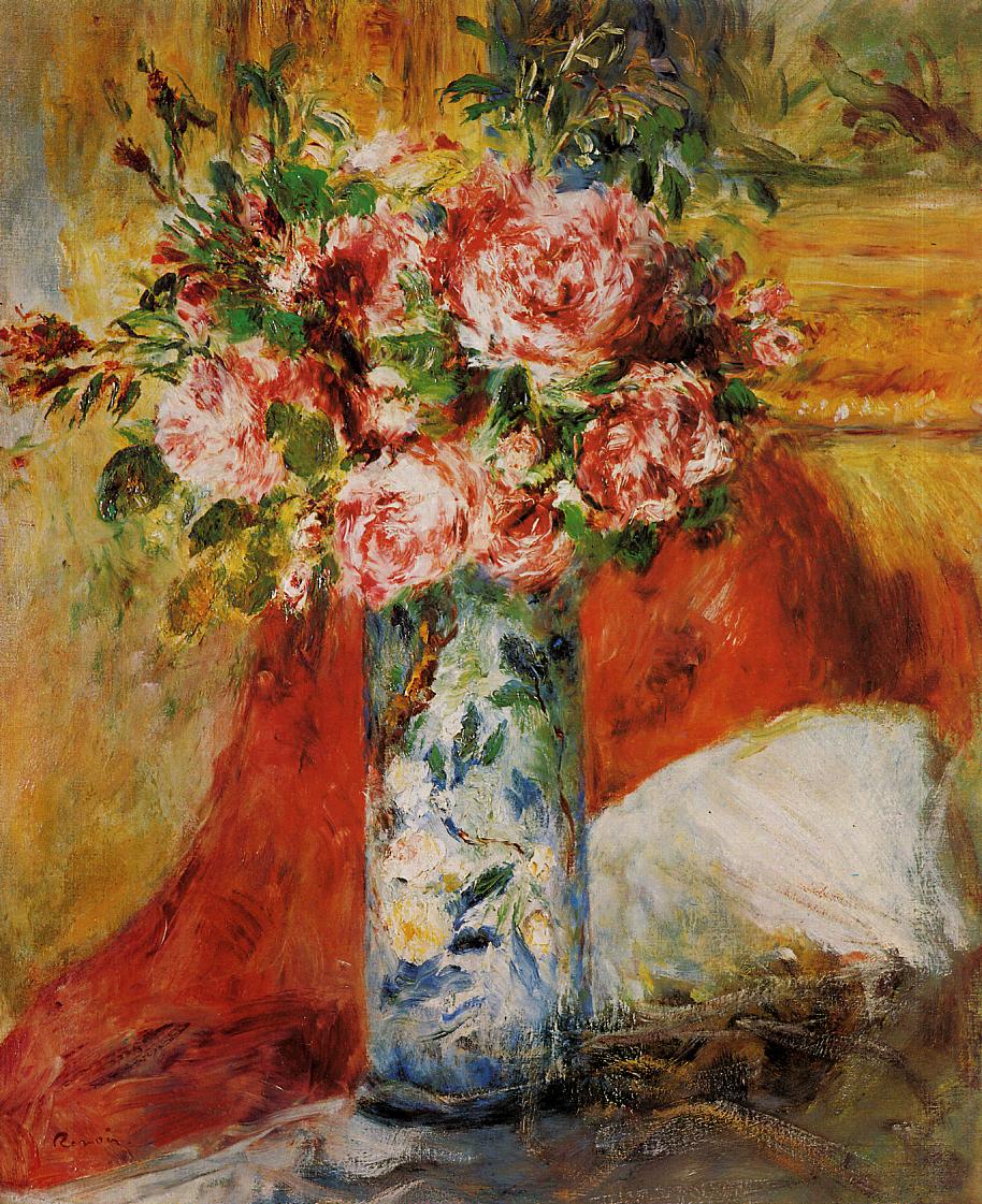 Boxed 22c Gold plated Rose Pendant Renoir Vase of Roses Artist 