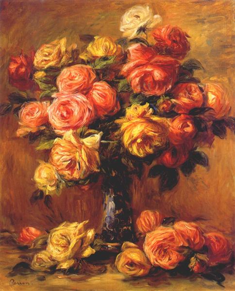 Roses in a Vase, c.1910 - 1917 - 雷諾瓦