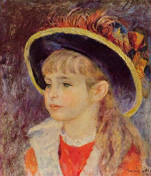 Young Girl in a Blue Hat, 1881 - 雷諾瓦