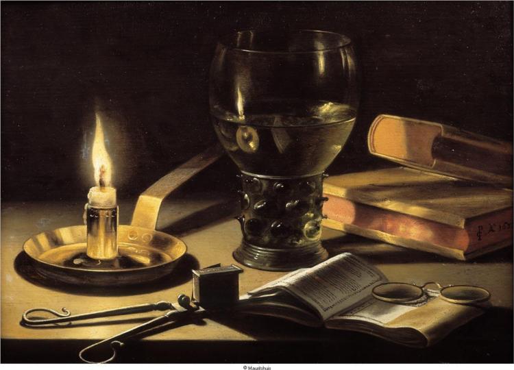 Still life with a burning candle, 1627 - Питер Клас